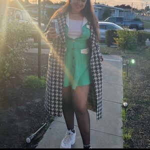 Fashion Brand Company | Two-Tone Linen Mini Dress in Green & White